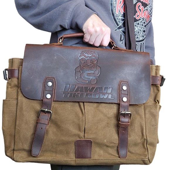 HTF Rare Hawaii Tiki Bowl Football Briefcase Messenger‎ Crossbody Bag Travel - Picture 1 of 11